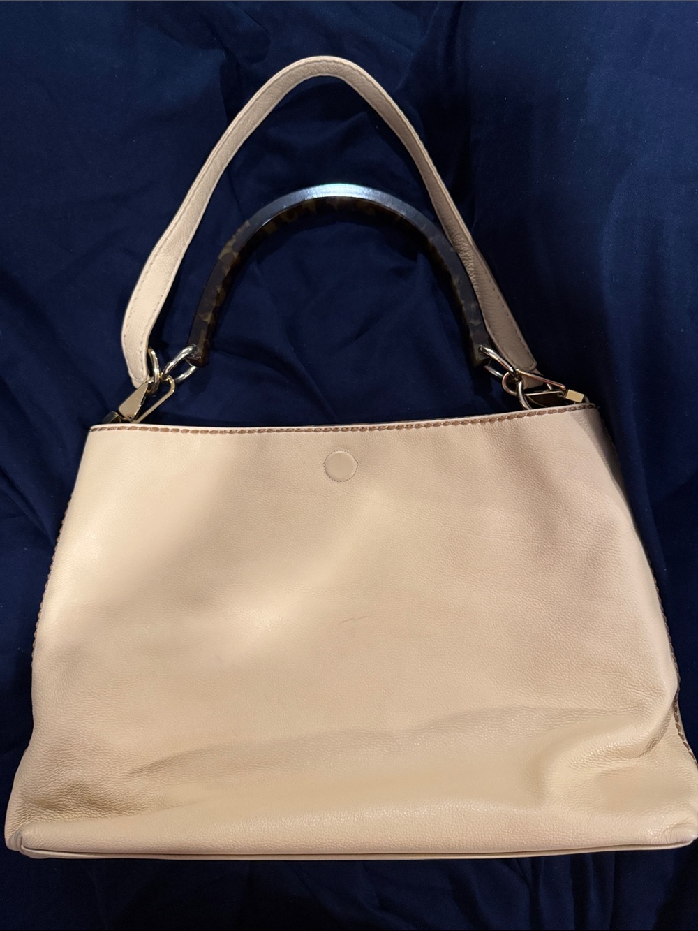 Plinio Visona Cream Shoulder Bag with Tortoiseshell Handle